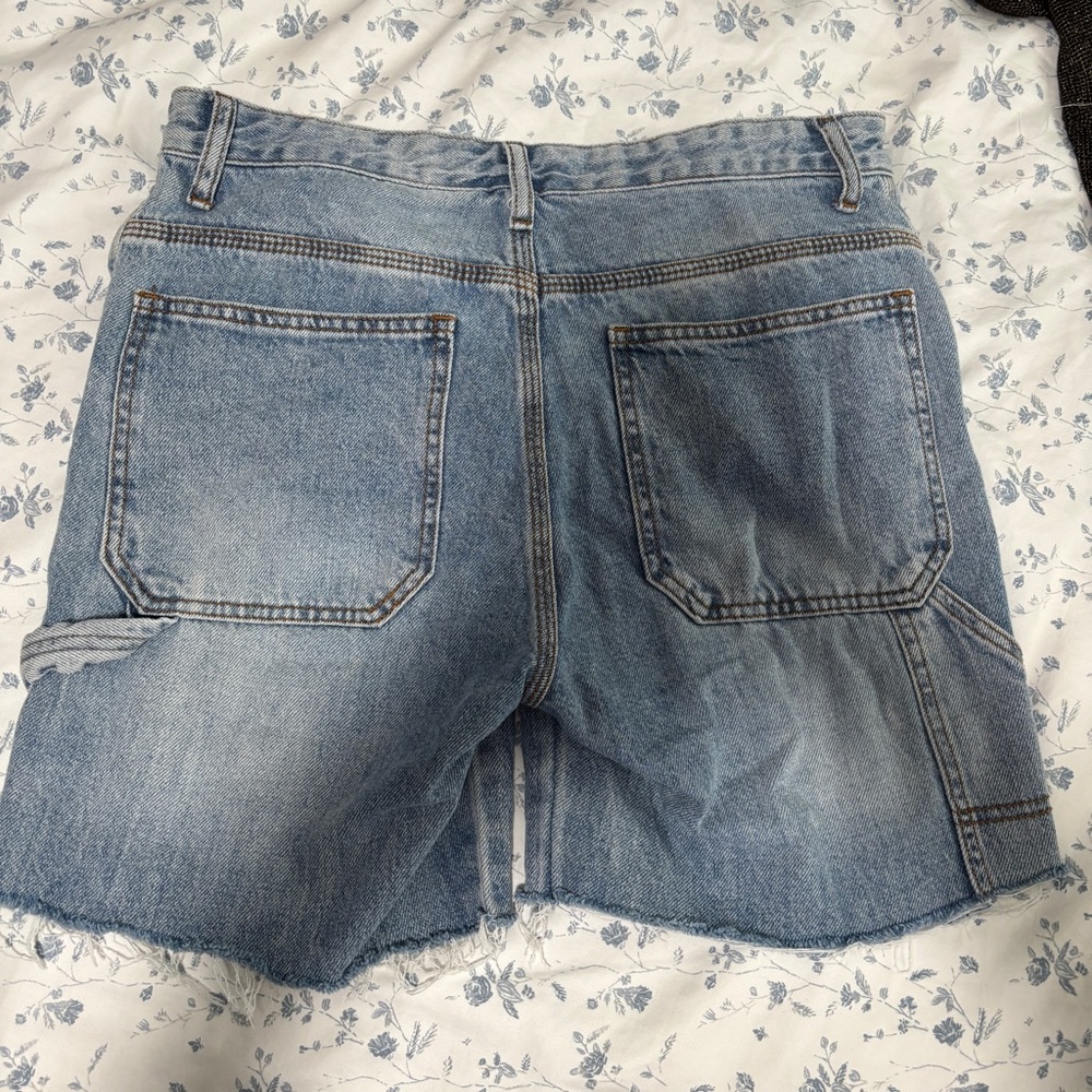 Blue Jean Shorts with Distressed Raw Hem